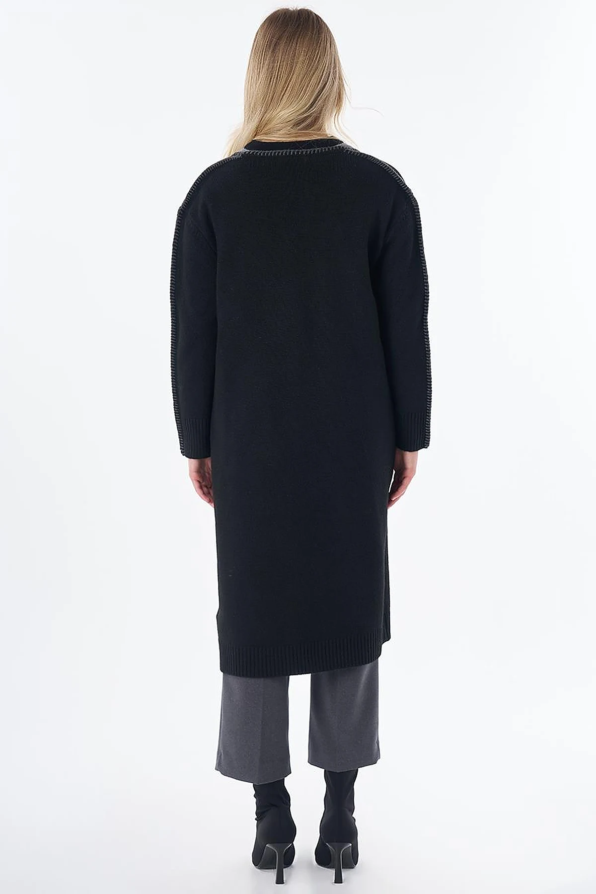 Contrast Stitch Knit Cardigan - Black