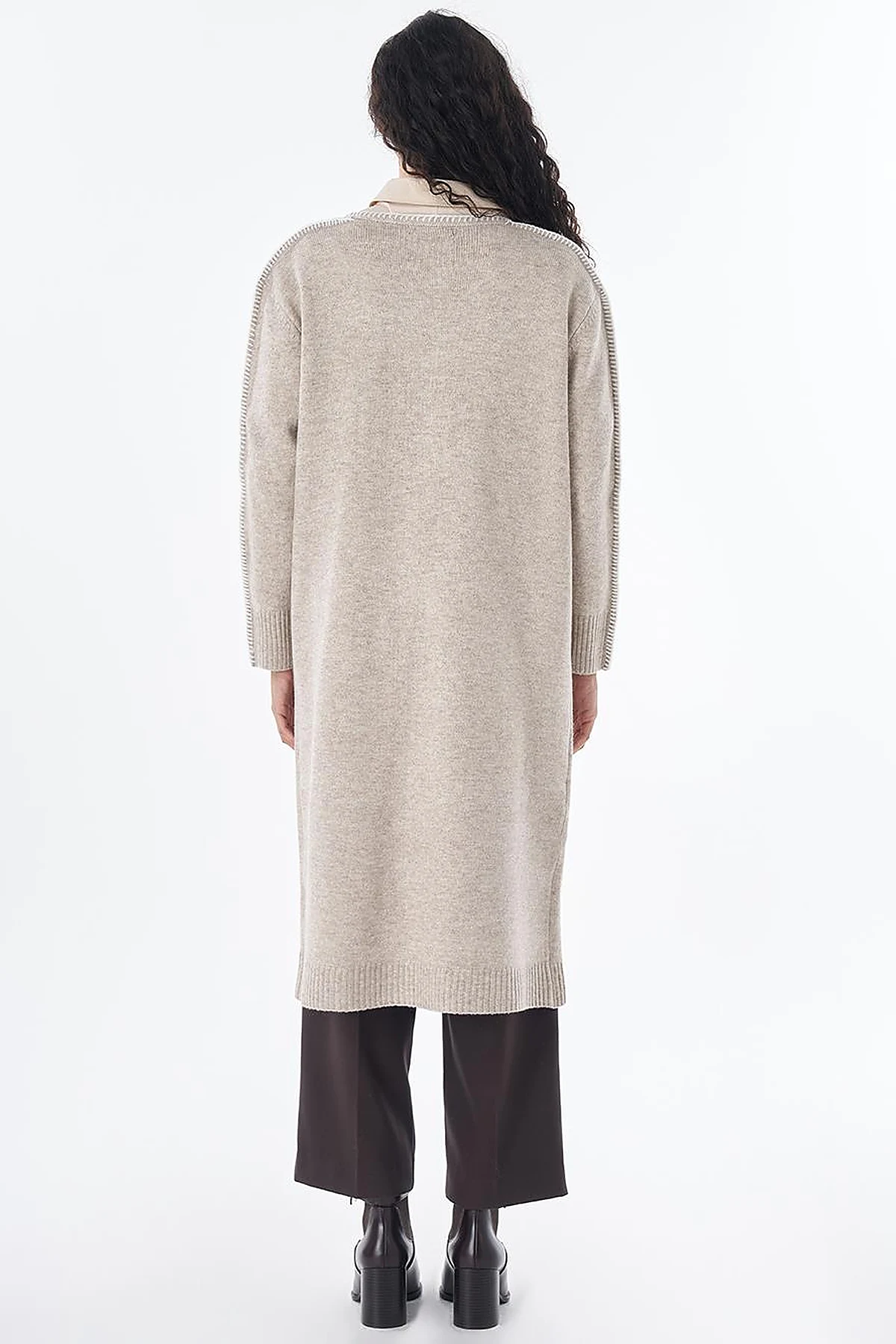 Contrast Stitch Knit Cardigan - Stone