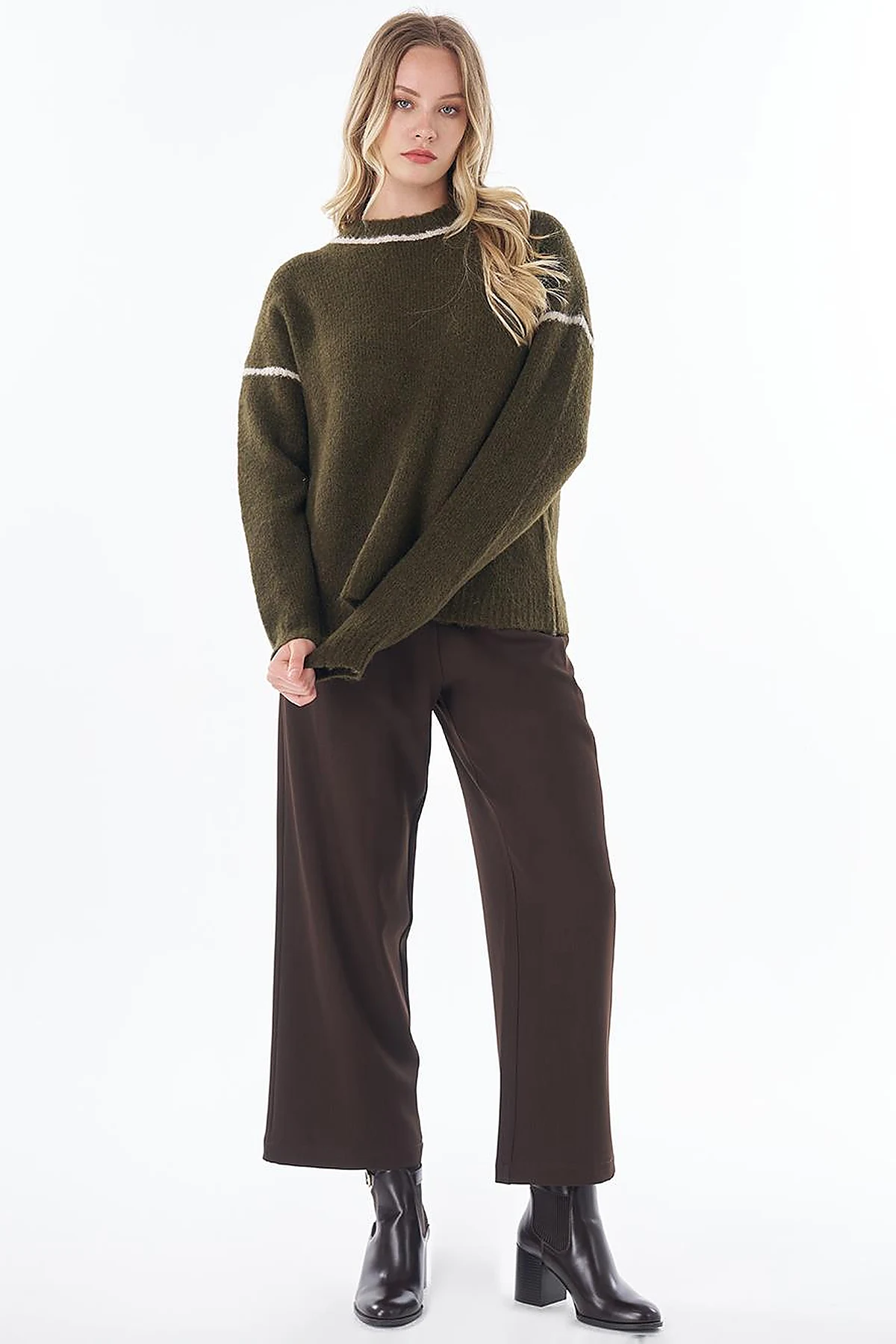 Stripe Detail Knit Sweater Khaki