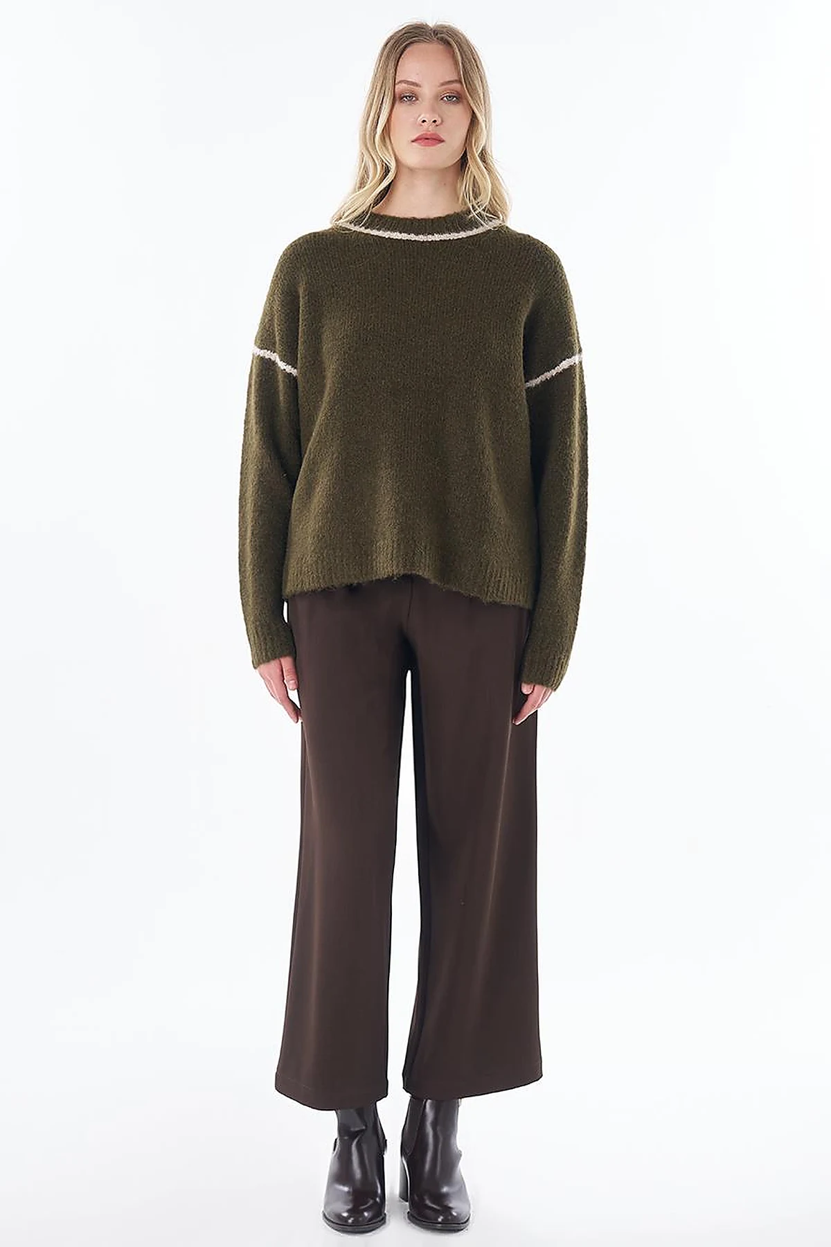 Stripe Detail Knit Sweater Khaki