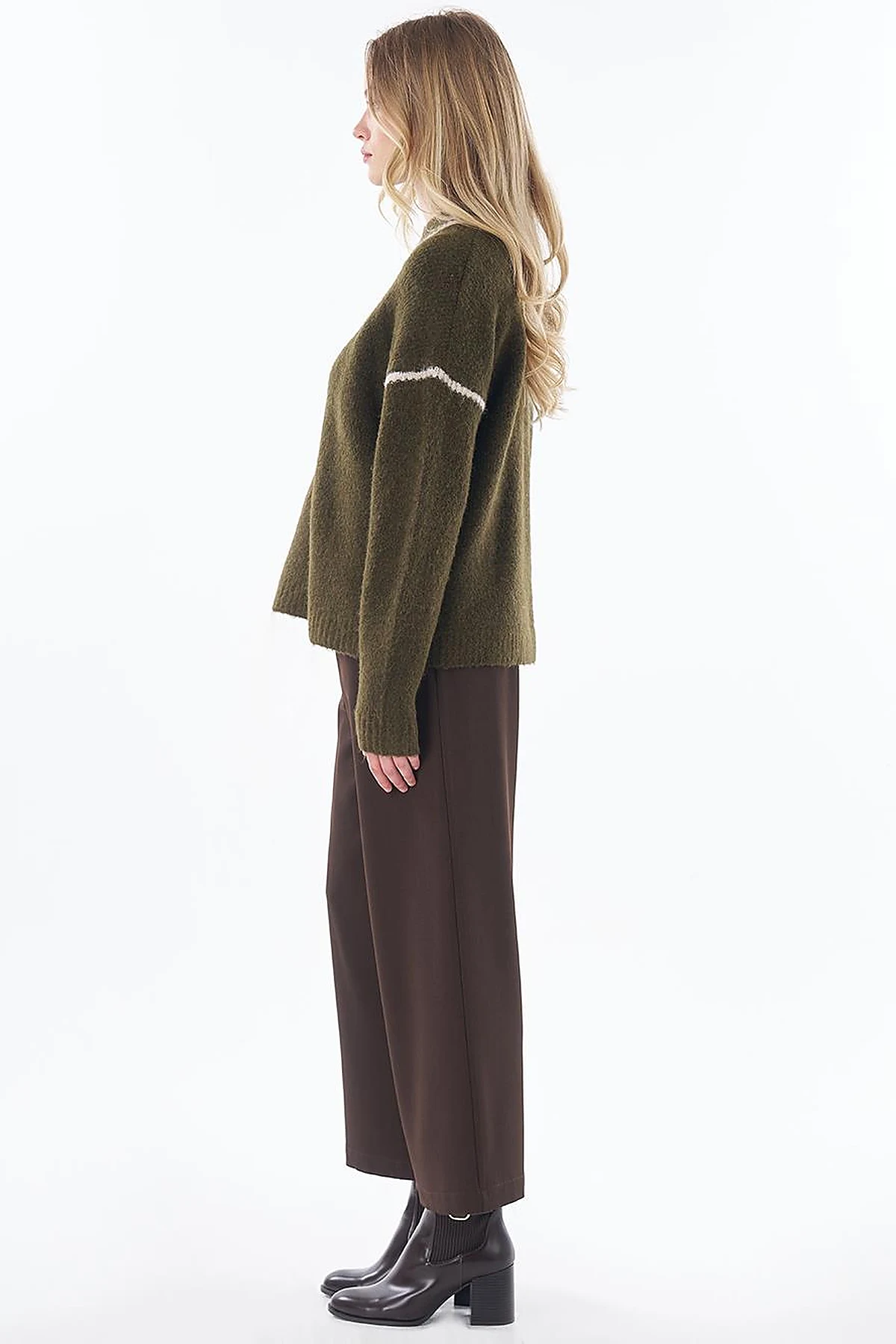 Stripe Detail Knit Sweater Khaki