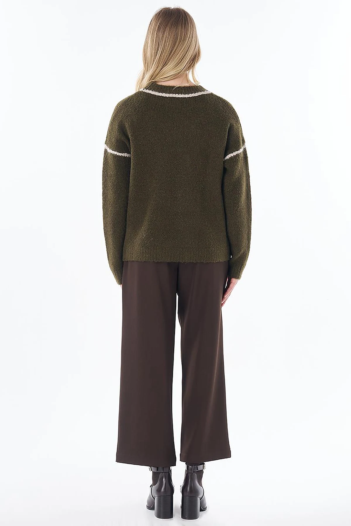 Stripe Detail Knit Sweater Khaki
