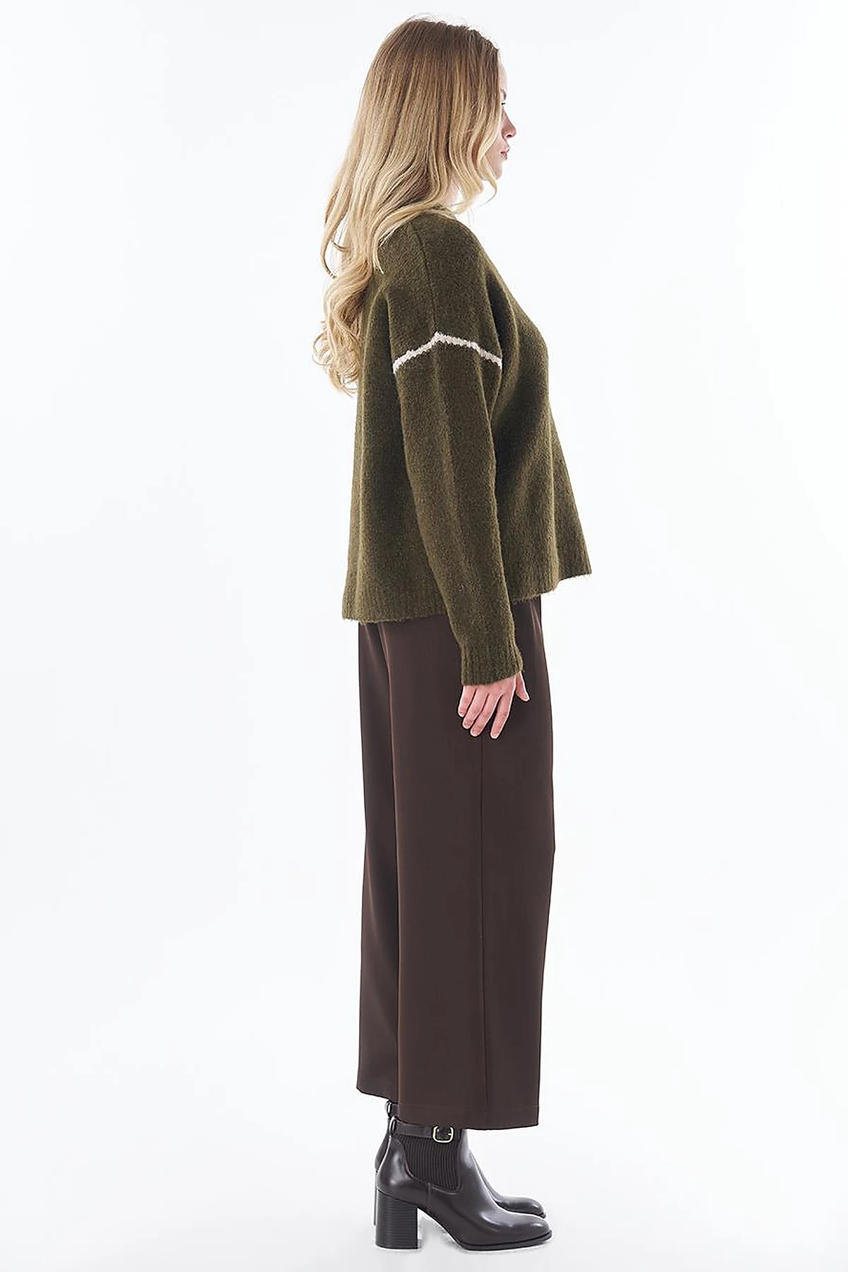 Stripe Detail Knit Sweater Khaki