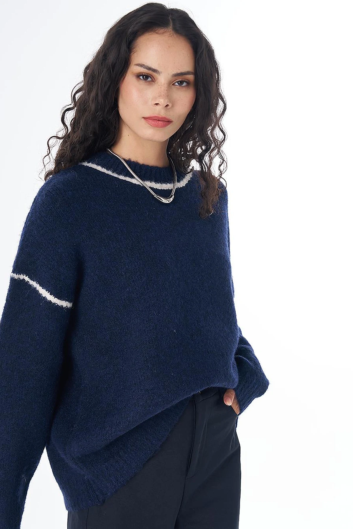 Stripe Detail Knit Sweater Navy