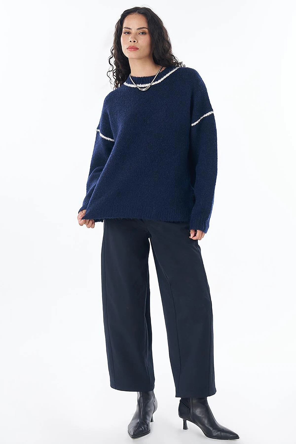 Stripe Detail Knit Sweater Navy