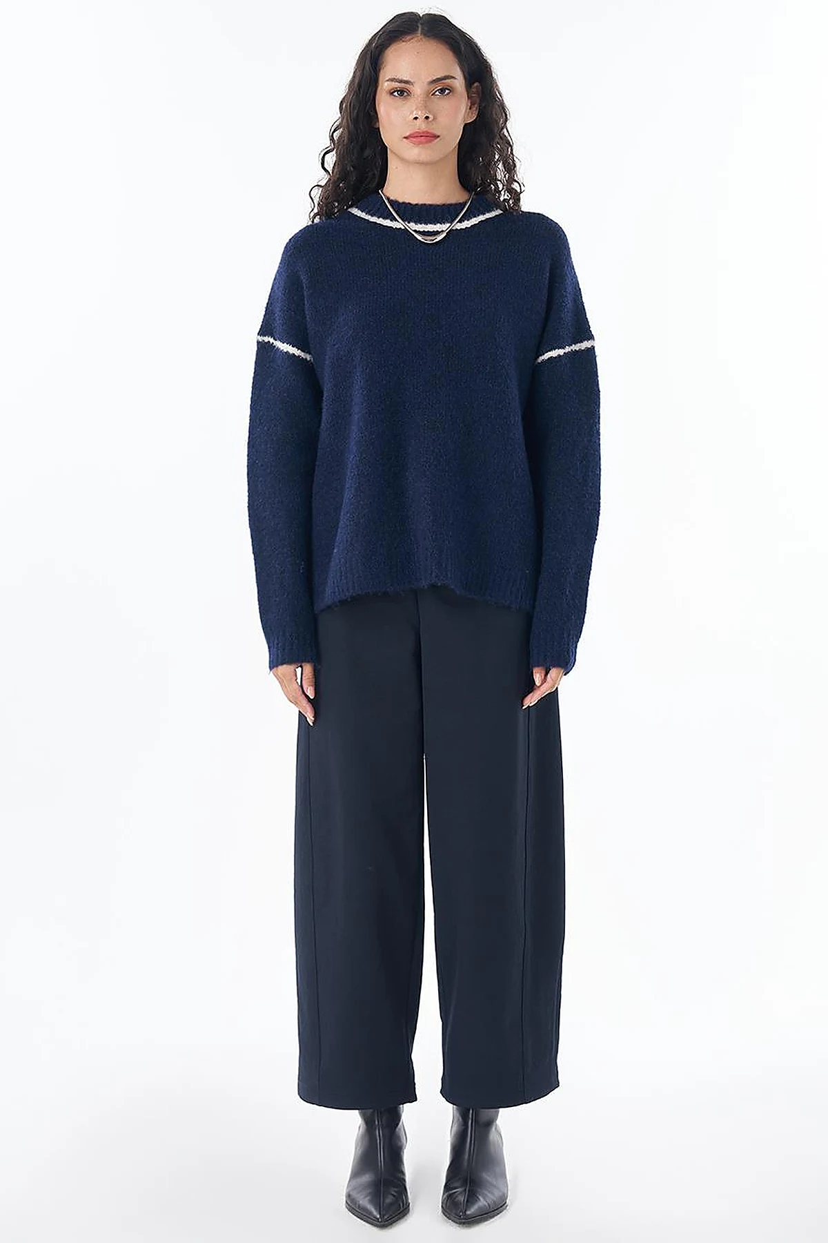 Stripe Detail Knit Sweater Navy