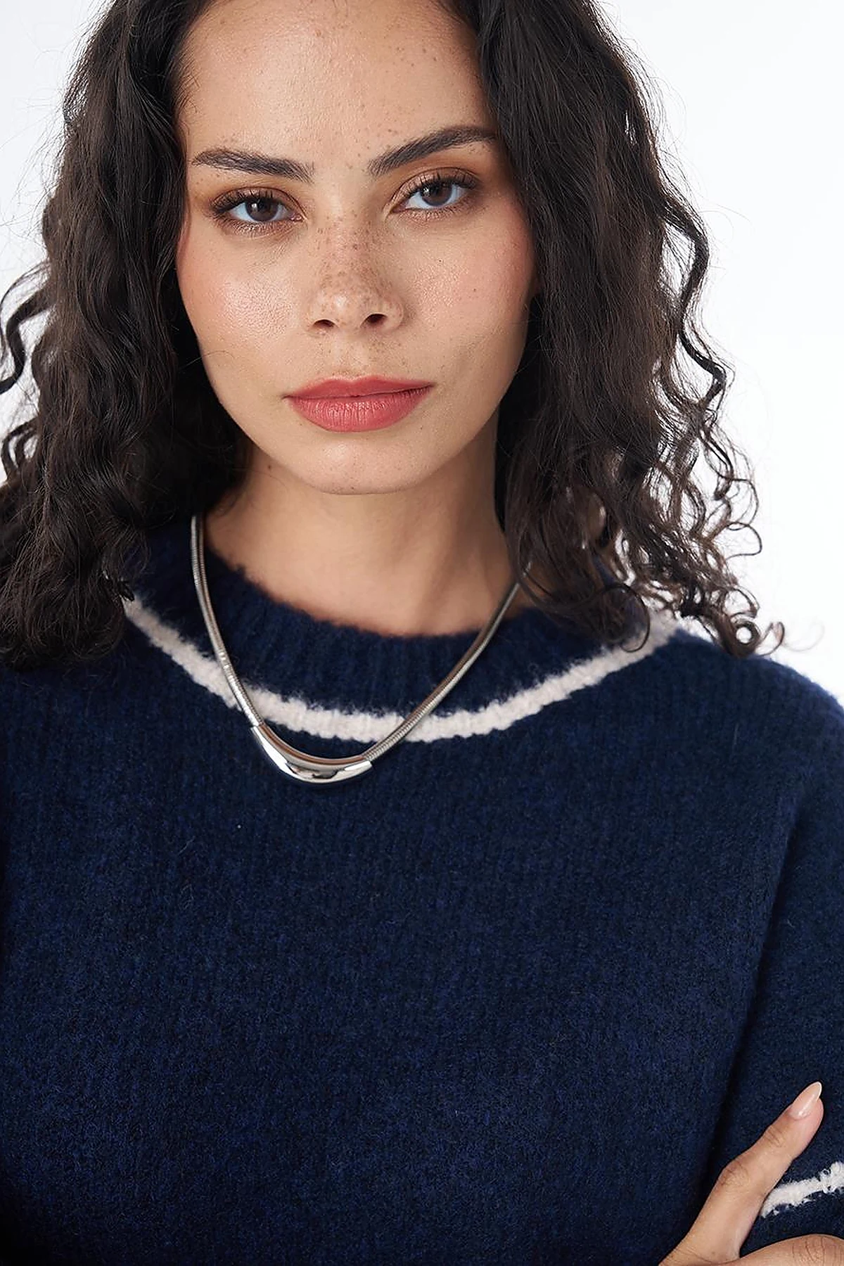 Stripe Detail Knit Sweater Navy