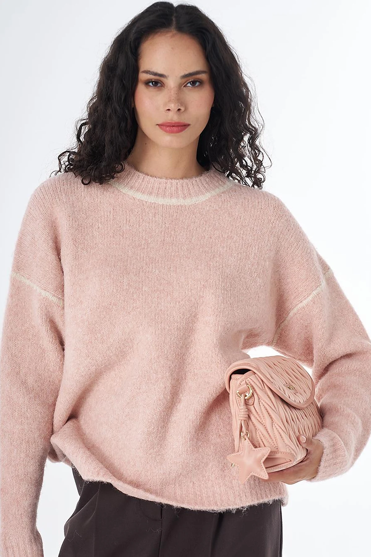 Stripe Detail Knit Sweater - Powder Pink
