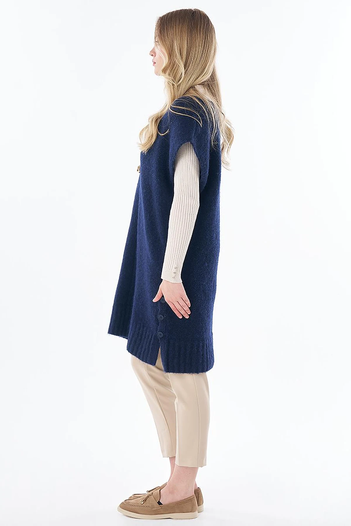 Button-Detail Knit Vest Dark Navy