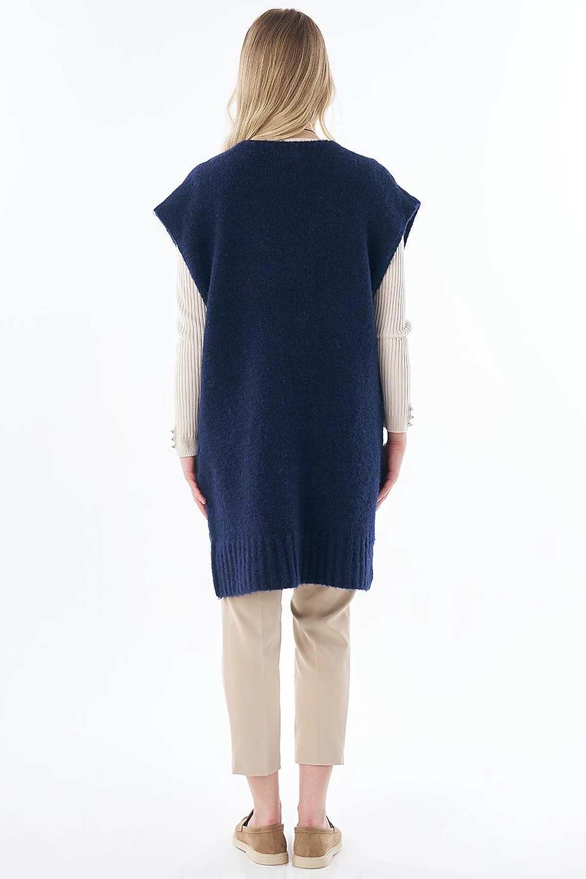 Button-Detail Knit Vest Dark Navy