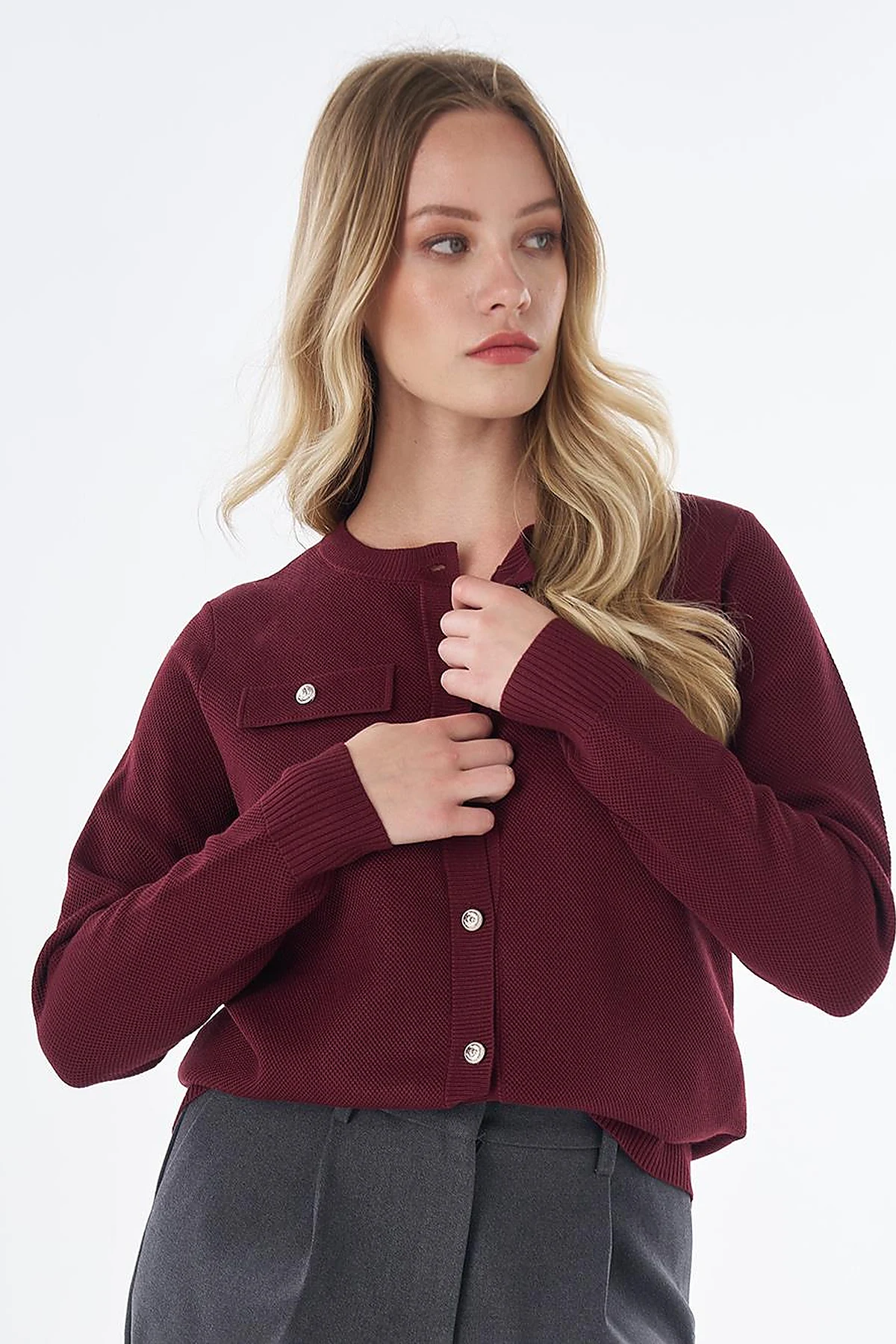 Buttoned Knit Cardigan Burgundy