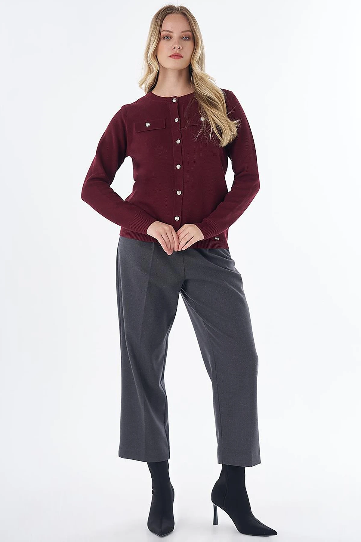 Buttoned Knit Cardigan Burgundy