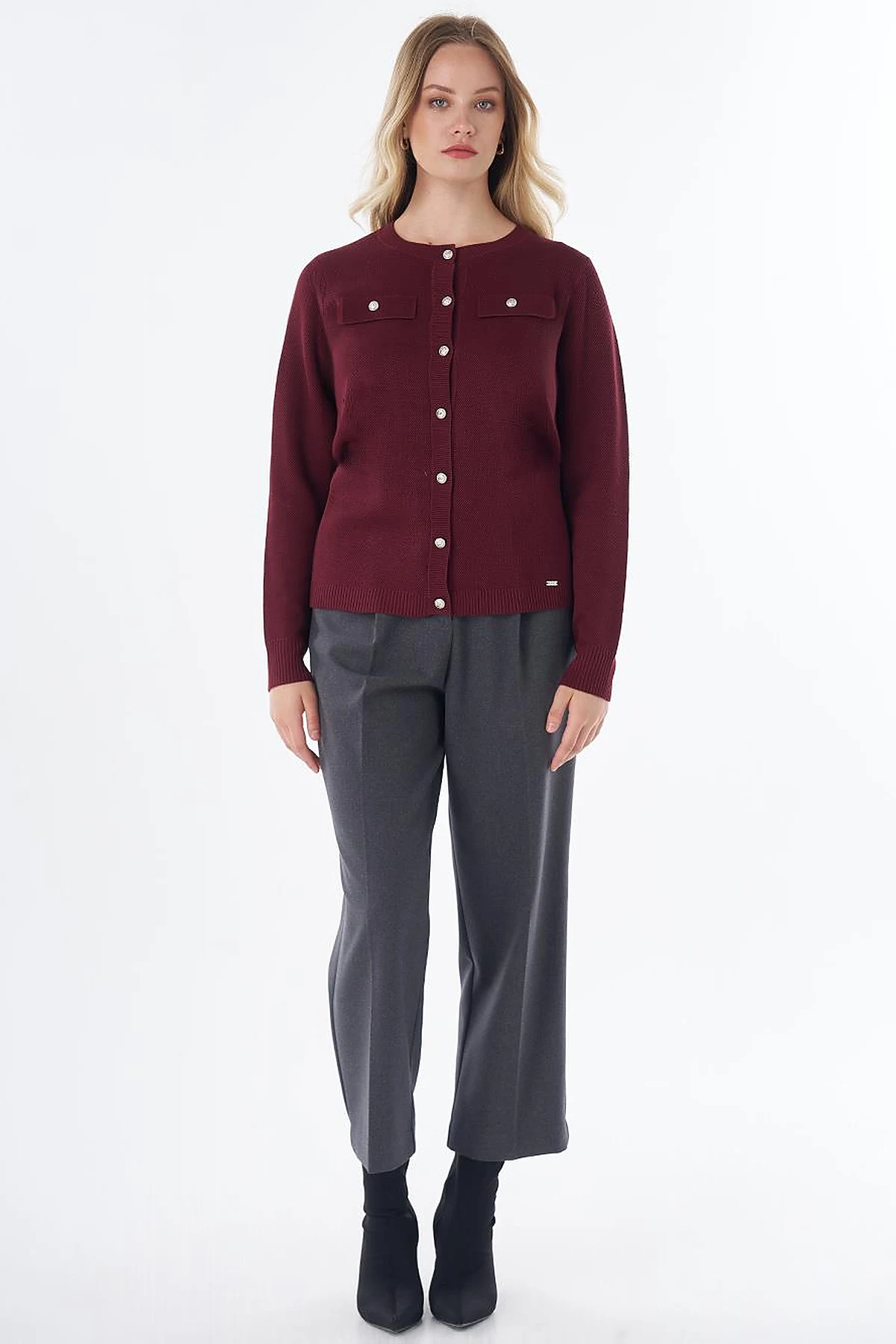 Buttoned Knit Cardigan Burgundy