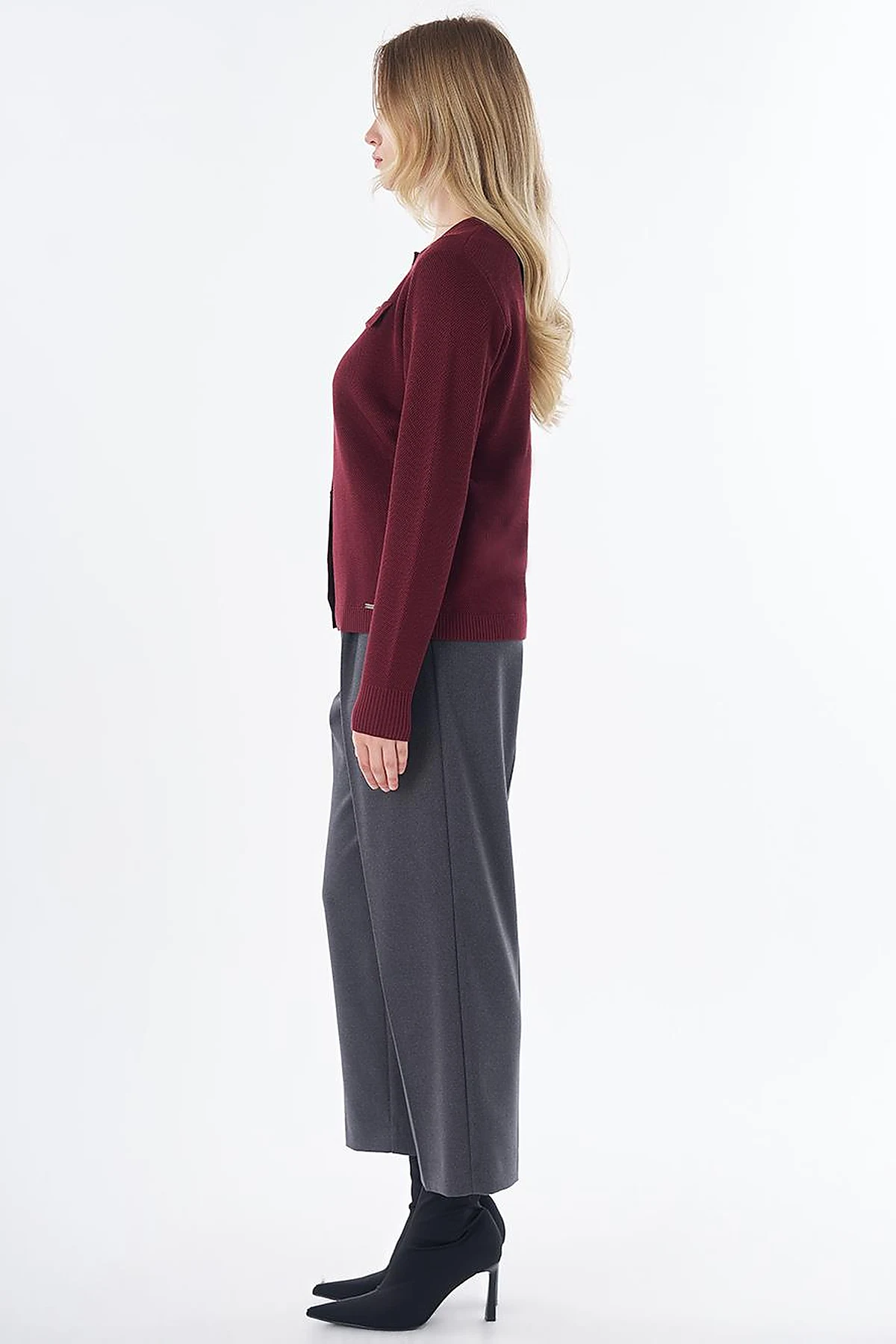 Buttoned Knit Cardigan Burgundy