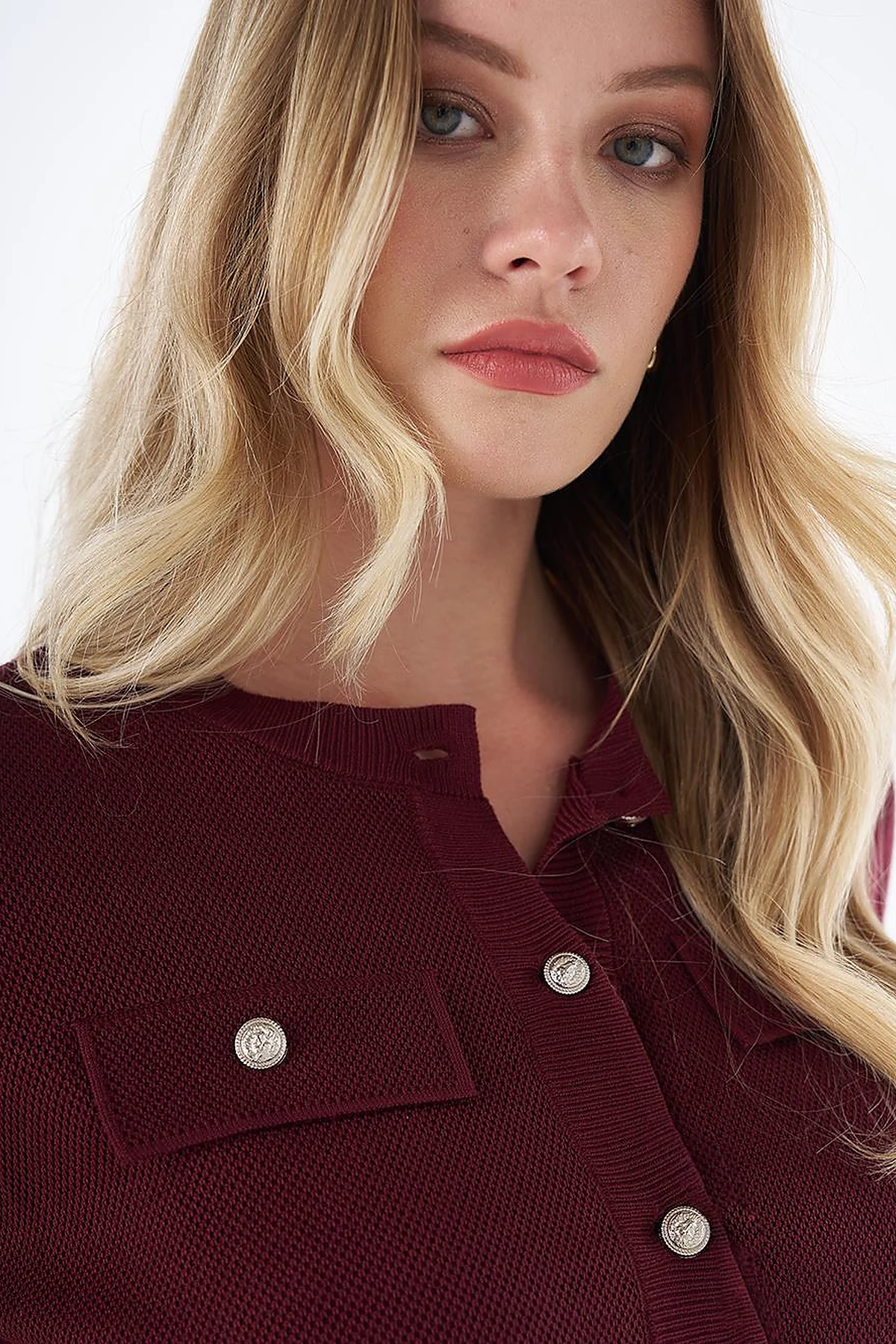 Buttoned Knit Cardigan Burgundy