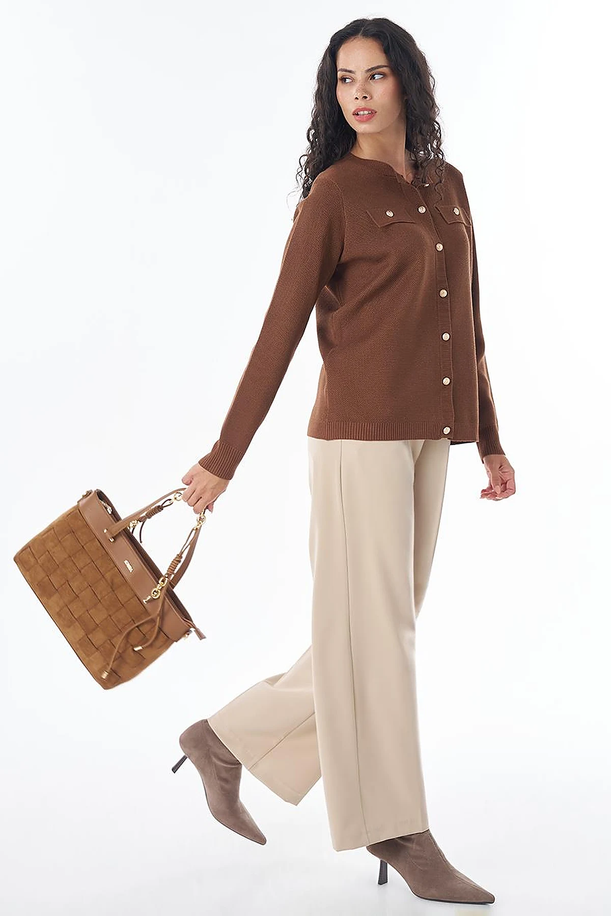 Buttoned Knit Cardigan Brown