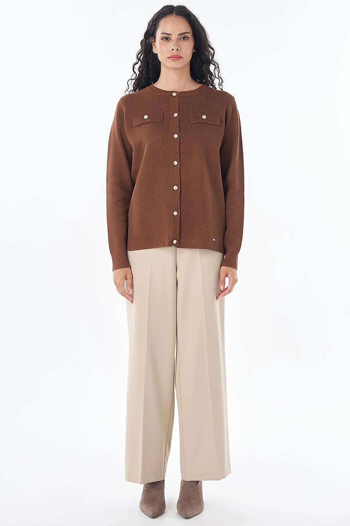 Buttoned Knit Cardigan Brown