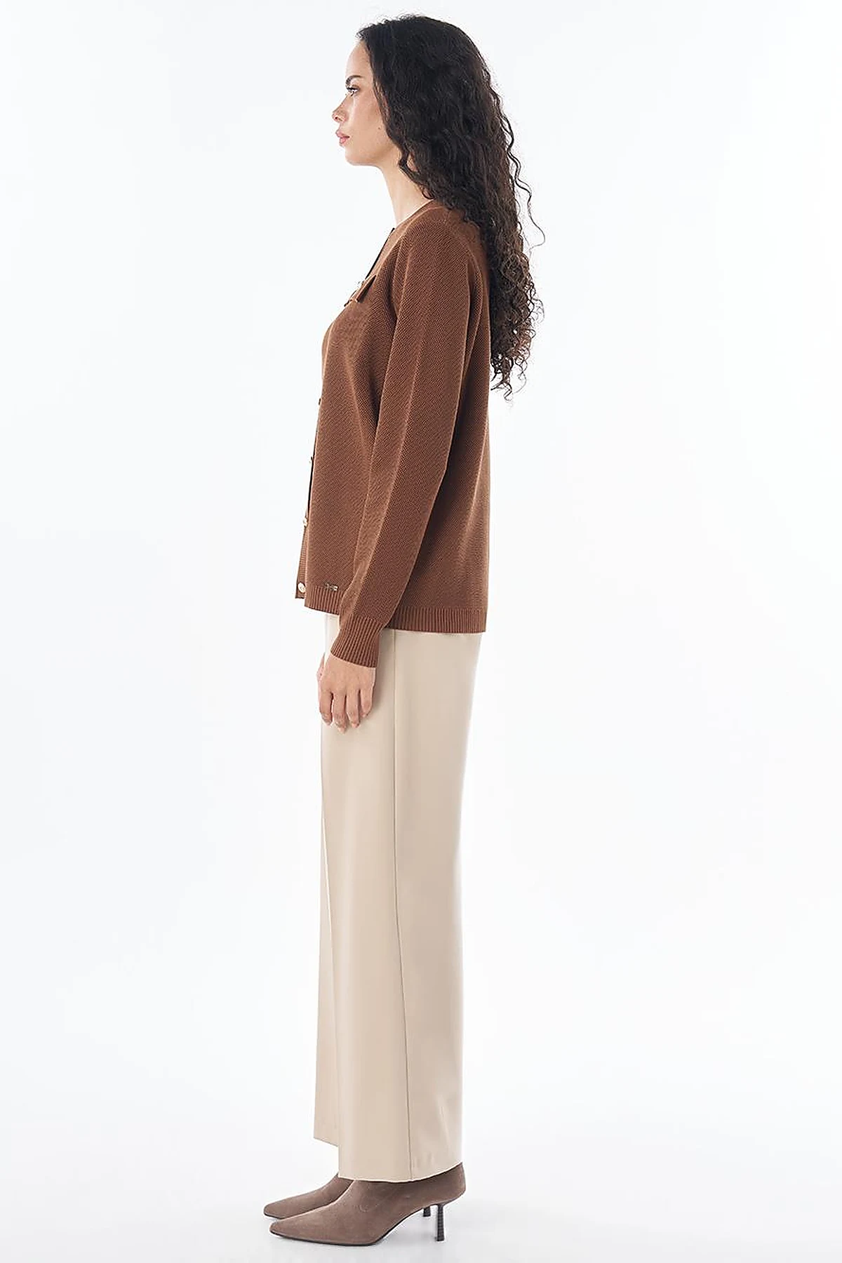 Buttoned Knit Cardigan Brown