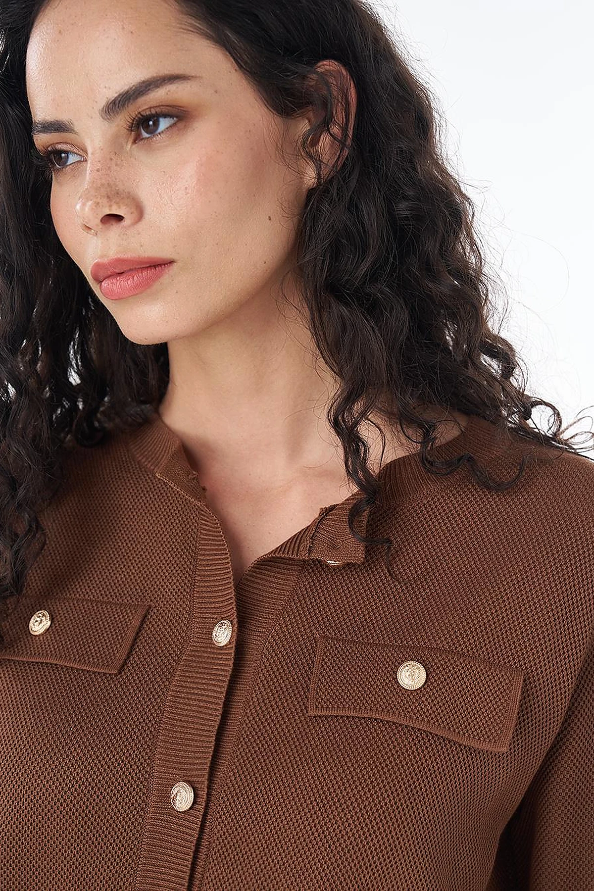Buttoned Knit Cardigan Brown