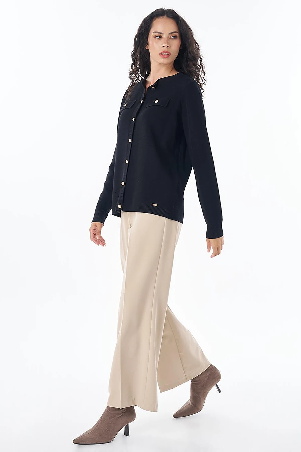 Buttoned Knit Cardigan Black