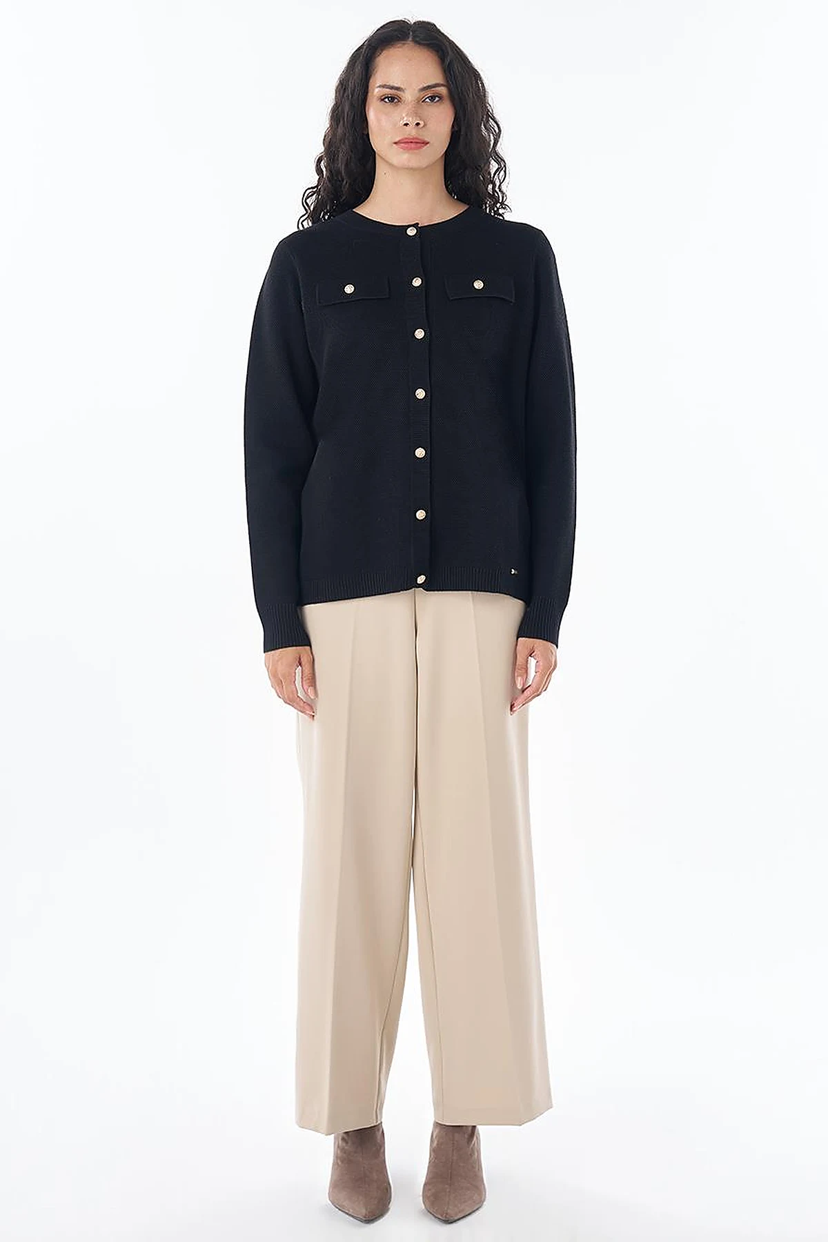 Buttoned Knit Cardigan Black