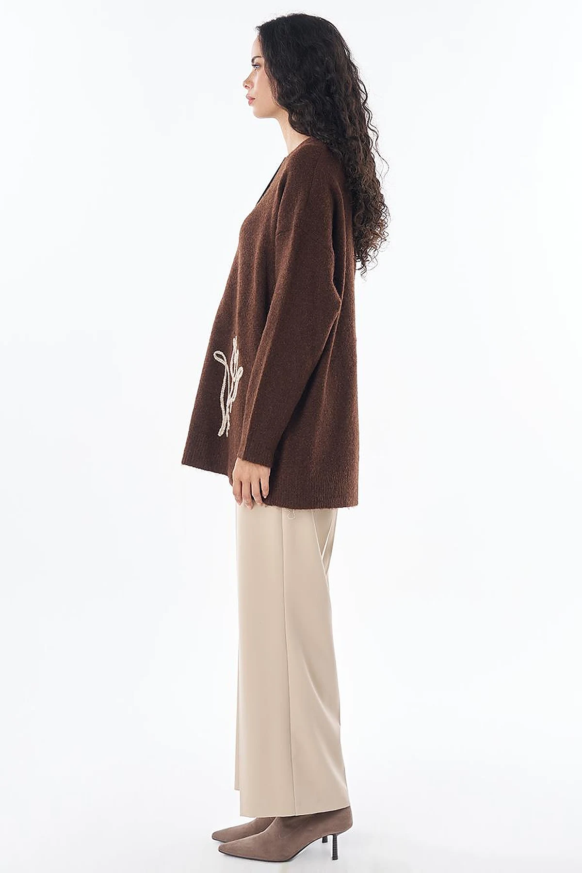 Tulip Embroidered Knit Tunic Dark Brown