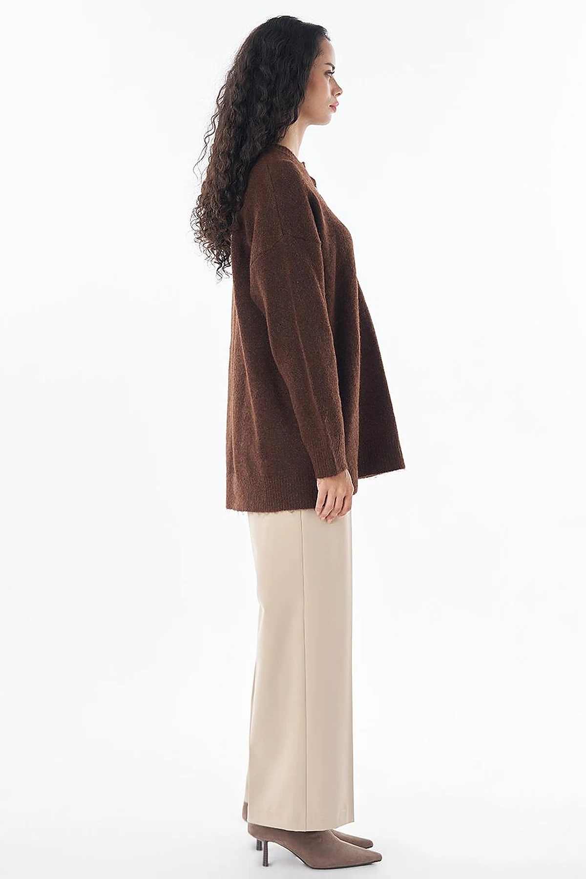 Tulip Embroidered Knit Tunic Dark Brown