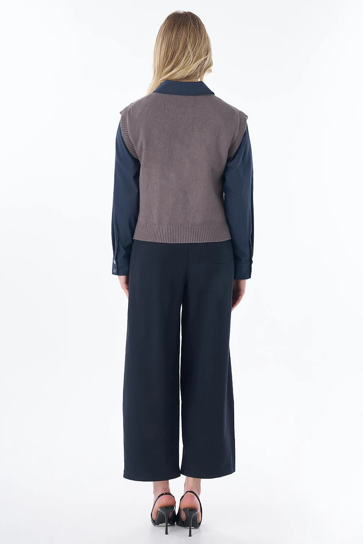 Crew Neck Knit Sweater Vest Grey