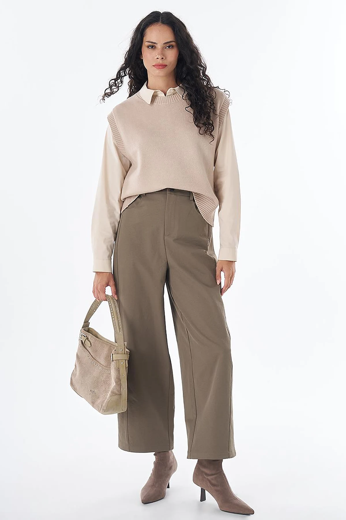 Crew Neck Knit Sweater Vest Mink