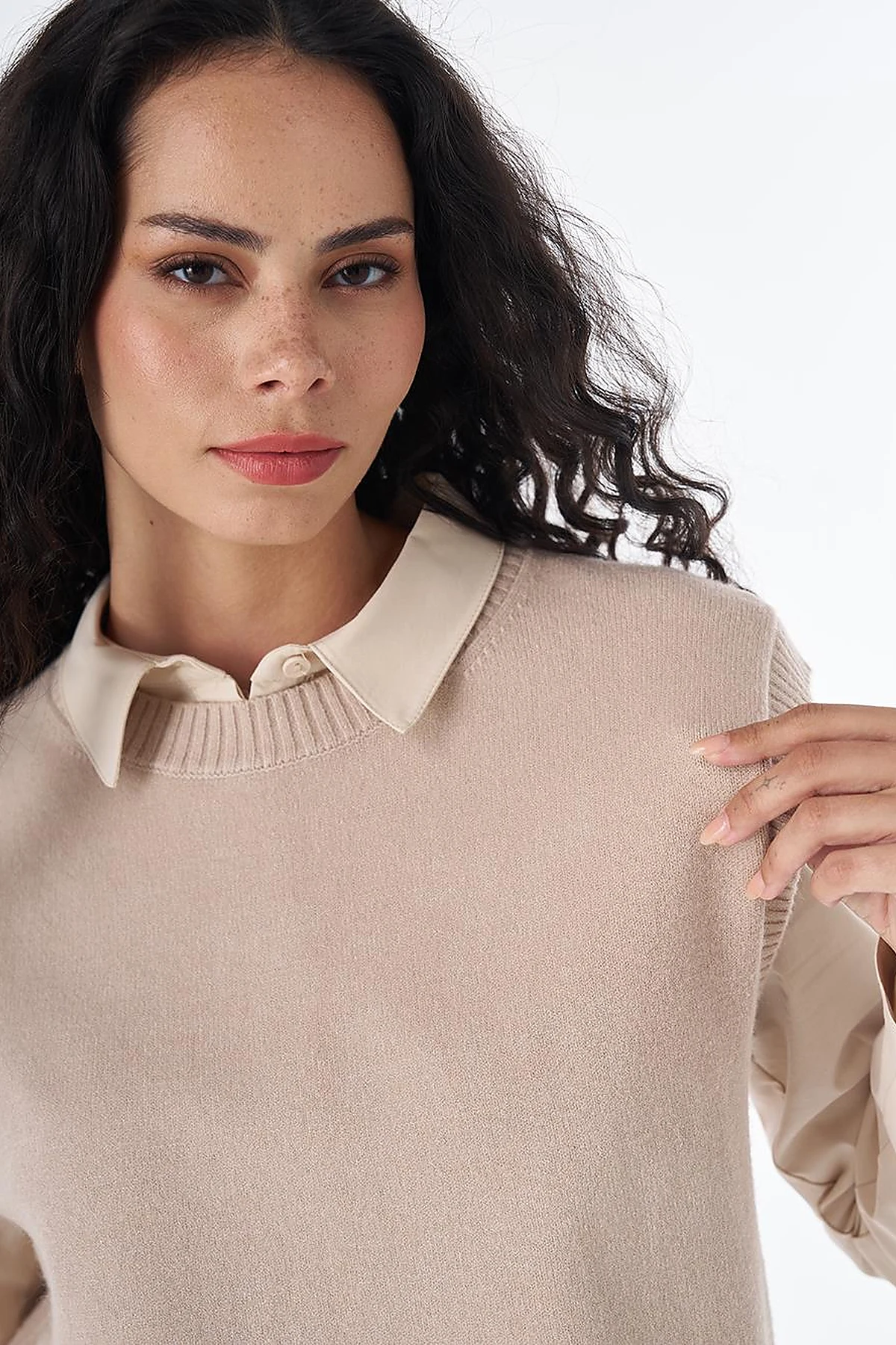 Crew Neck Knit Sweater Vest Mink