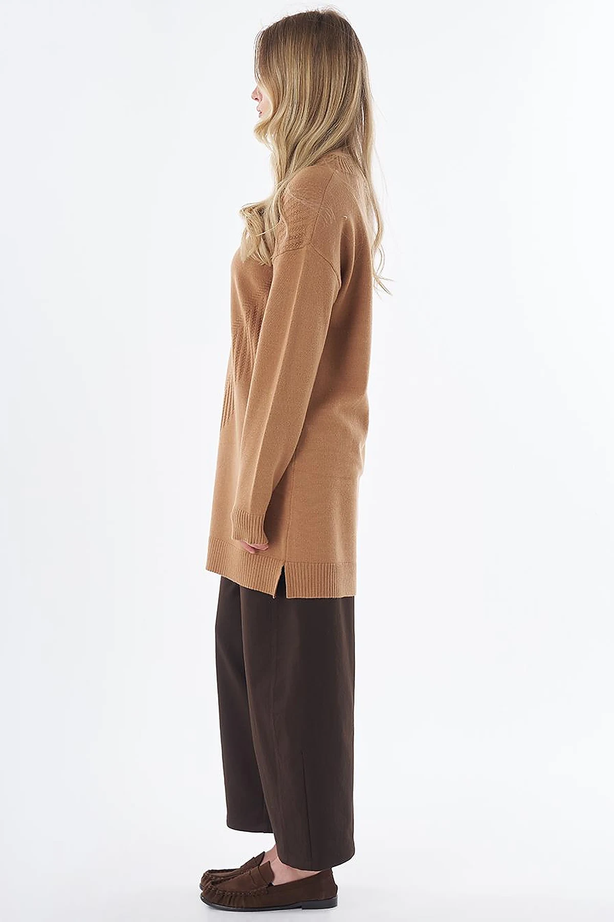 Patterned Cable Knit Tunic Camel