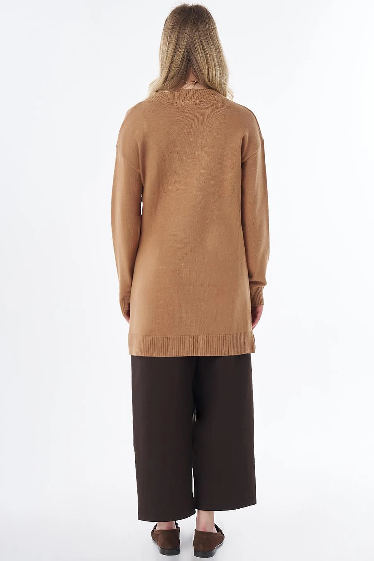 Patterned Cable Knit Tunic Camel