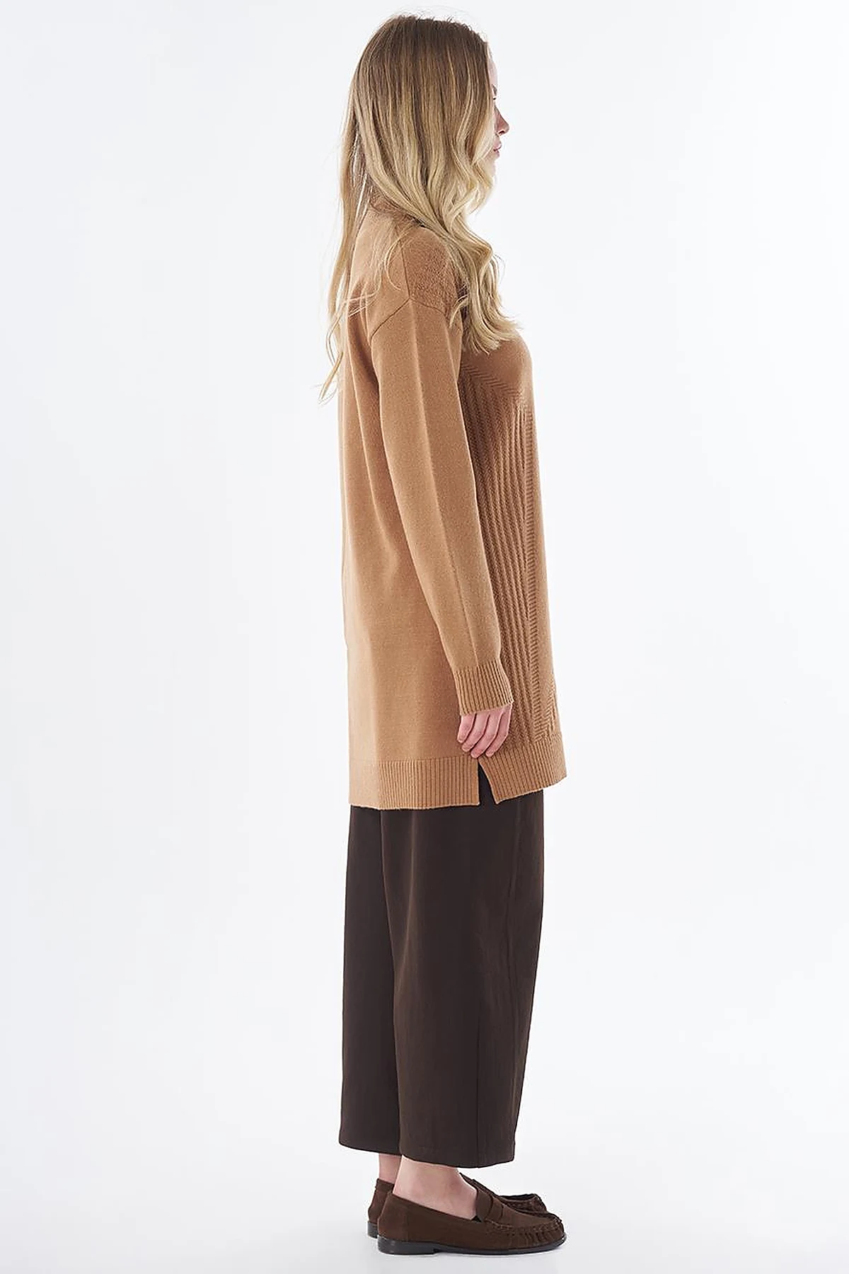 Patterned Cable Knit Tunic Camel