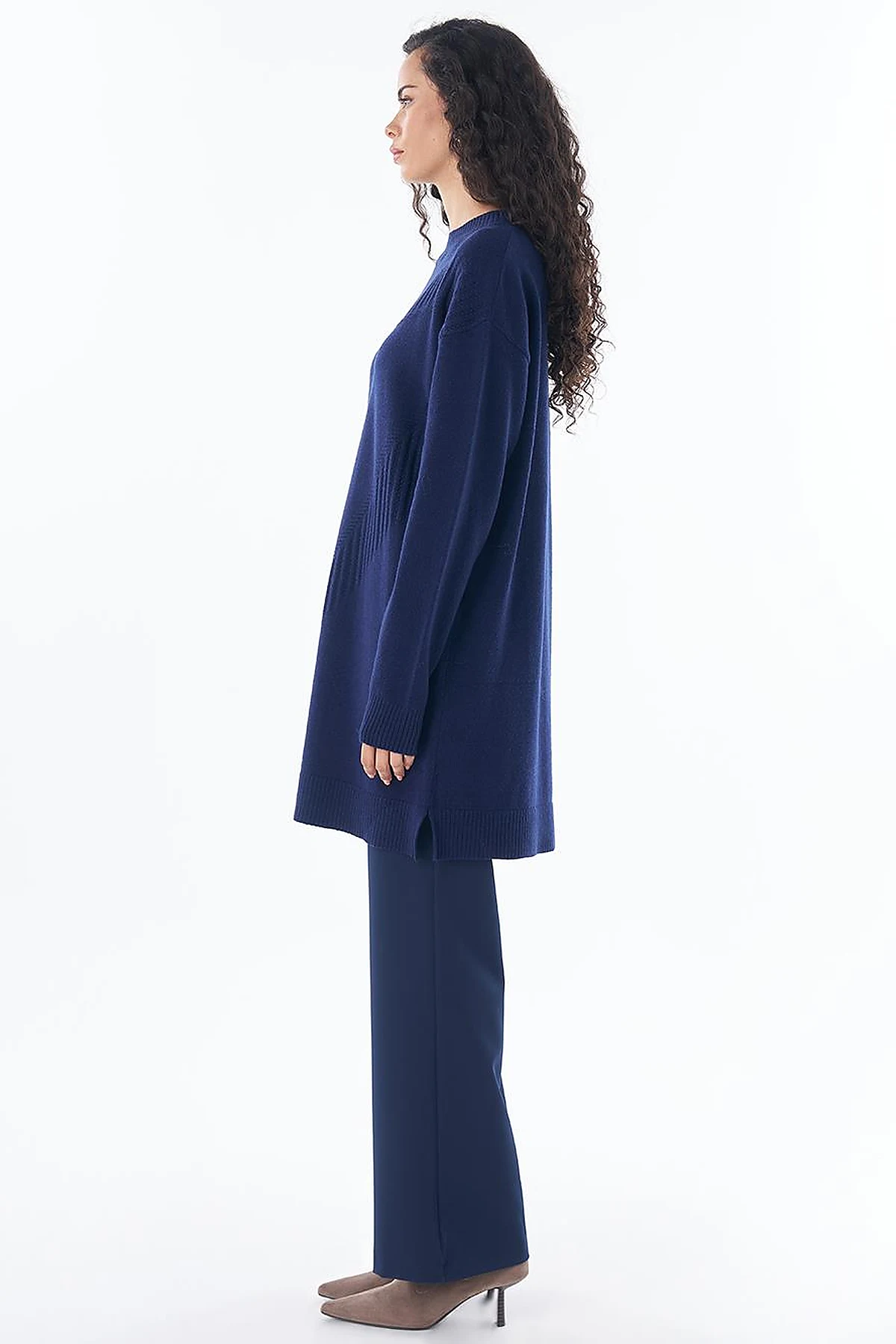 Patterned Cable Knit Tunic Navy