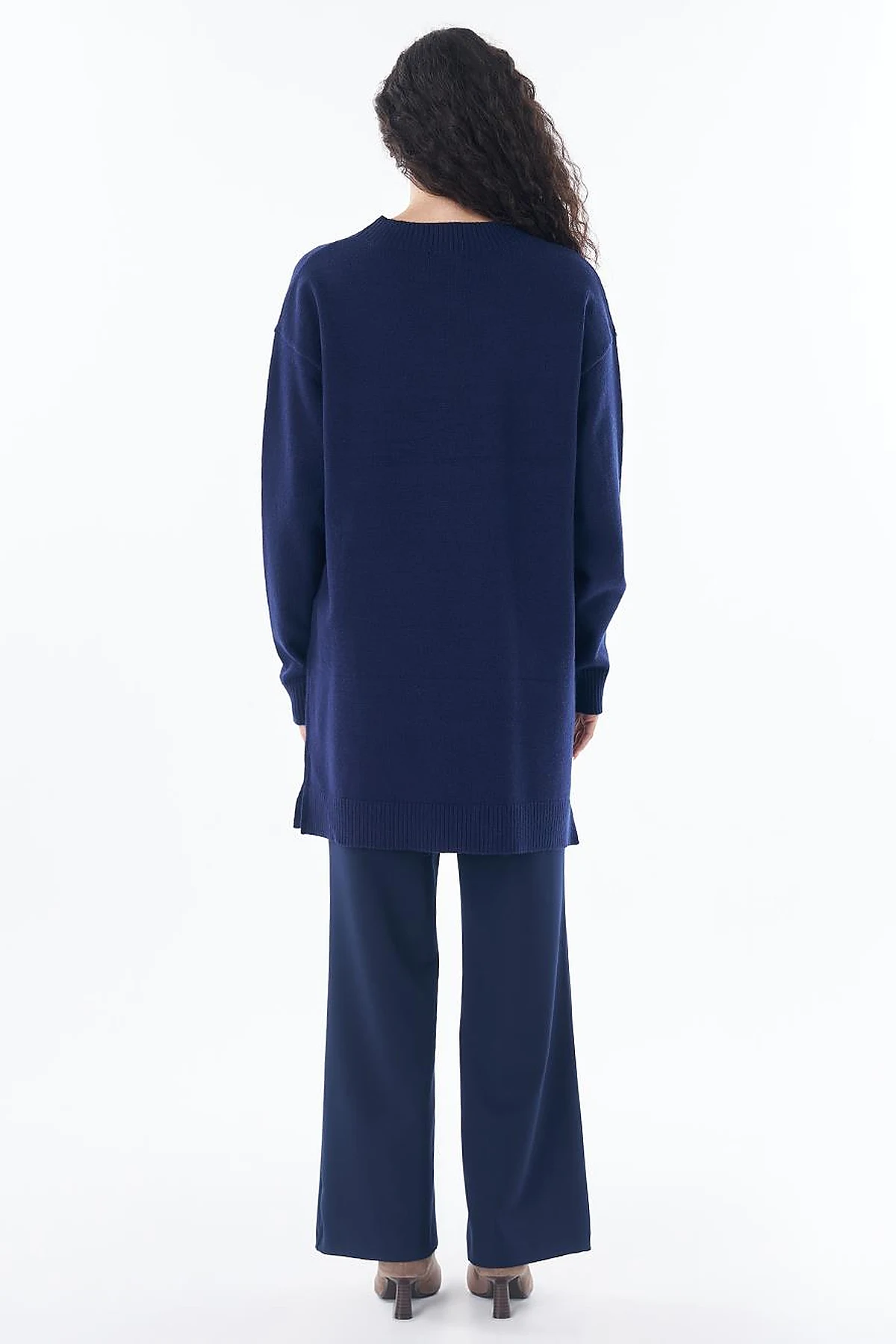 Patterned Cable Knit Tunic Navy