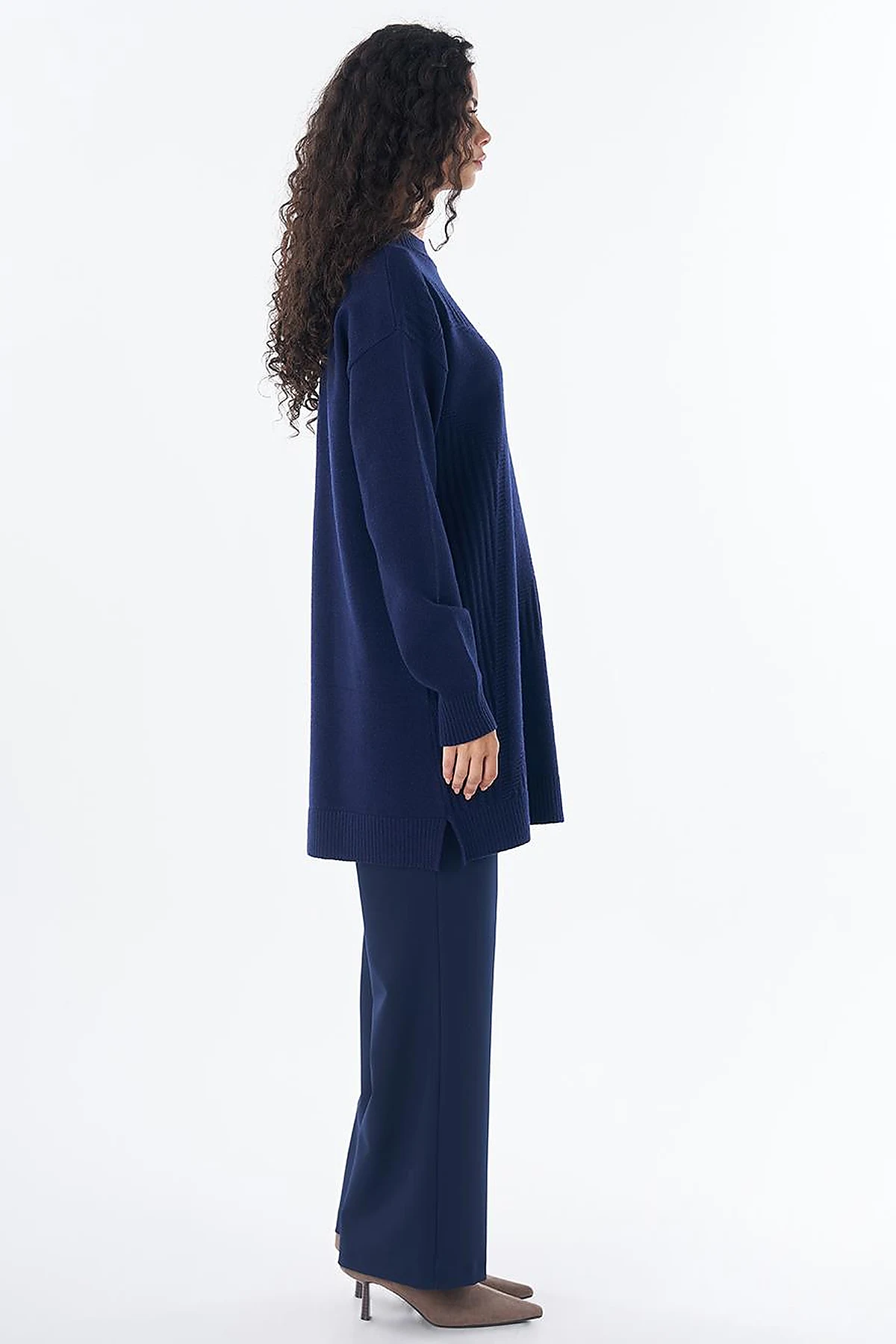 Patterned Cable Knit Tunic Navy