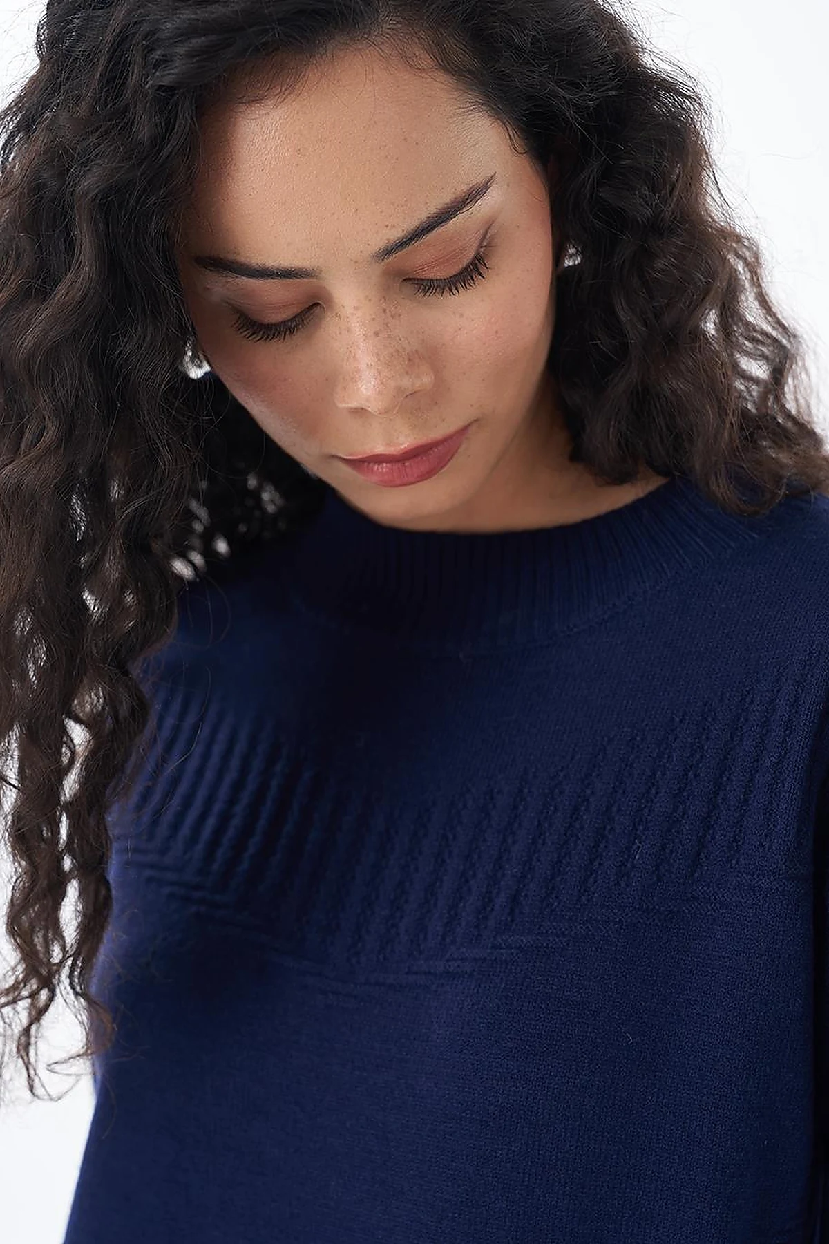 Patterned Cable Knit Tunic Navy