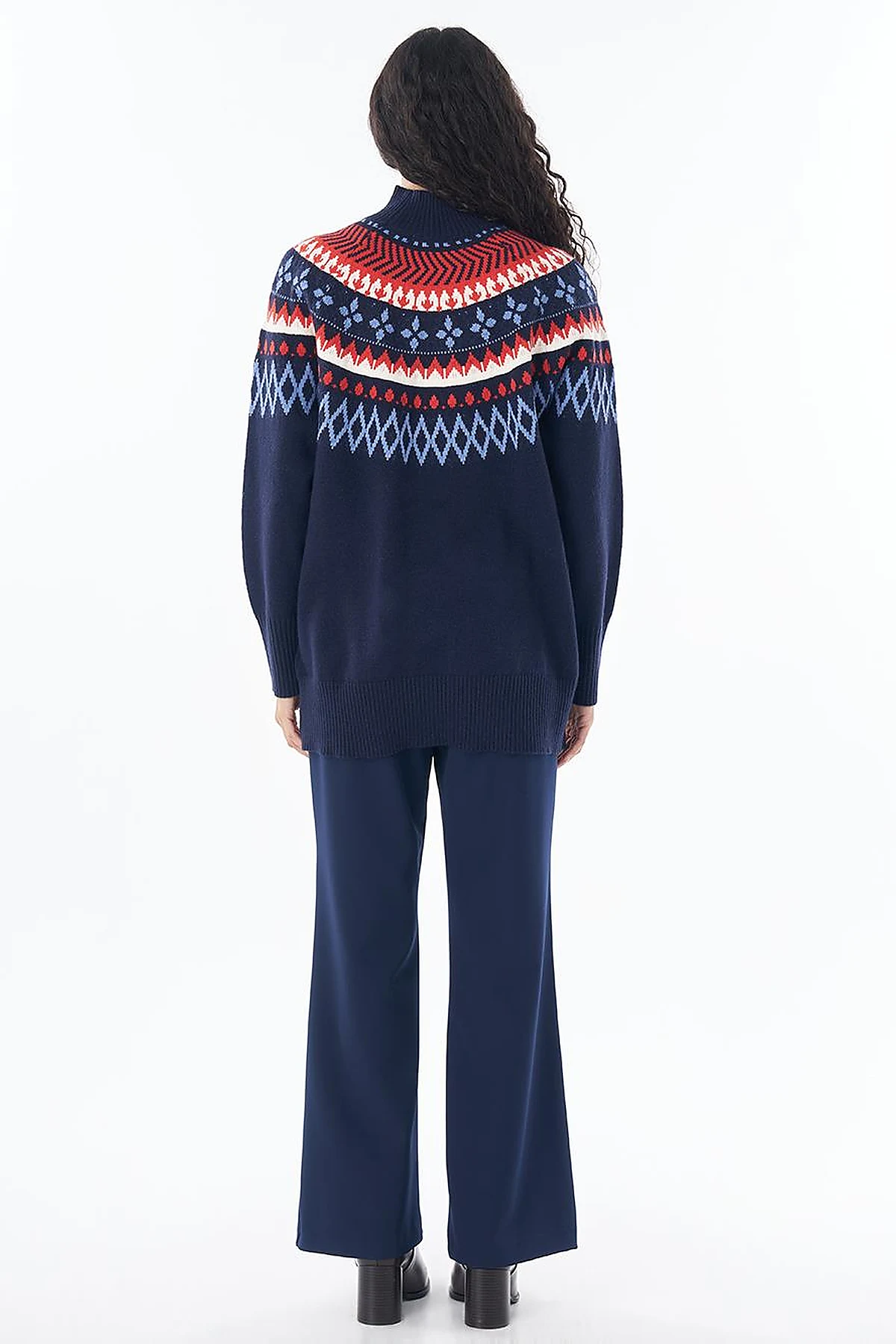 Mixed Pattern Knit Tunic Navy