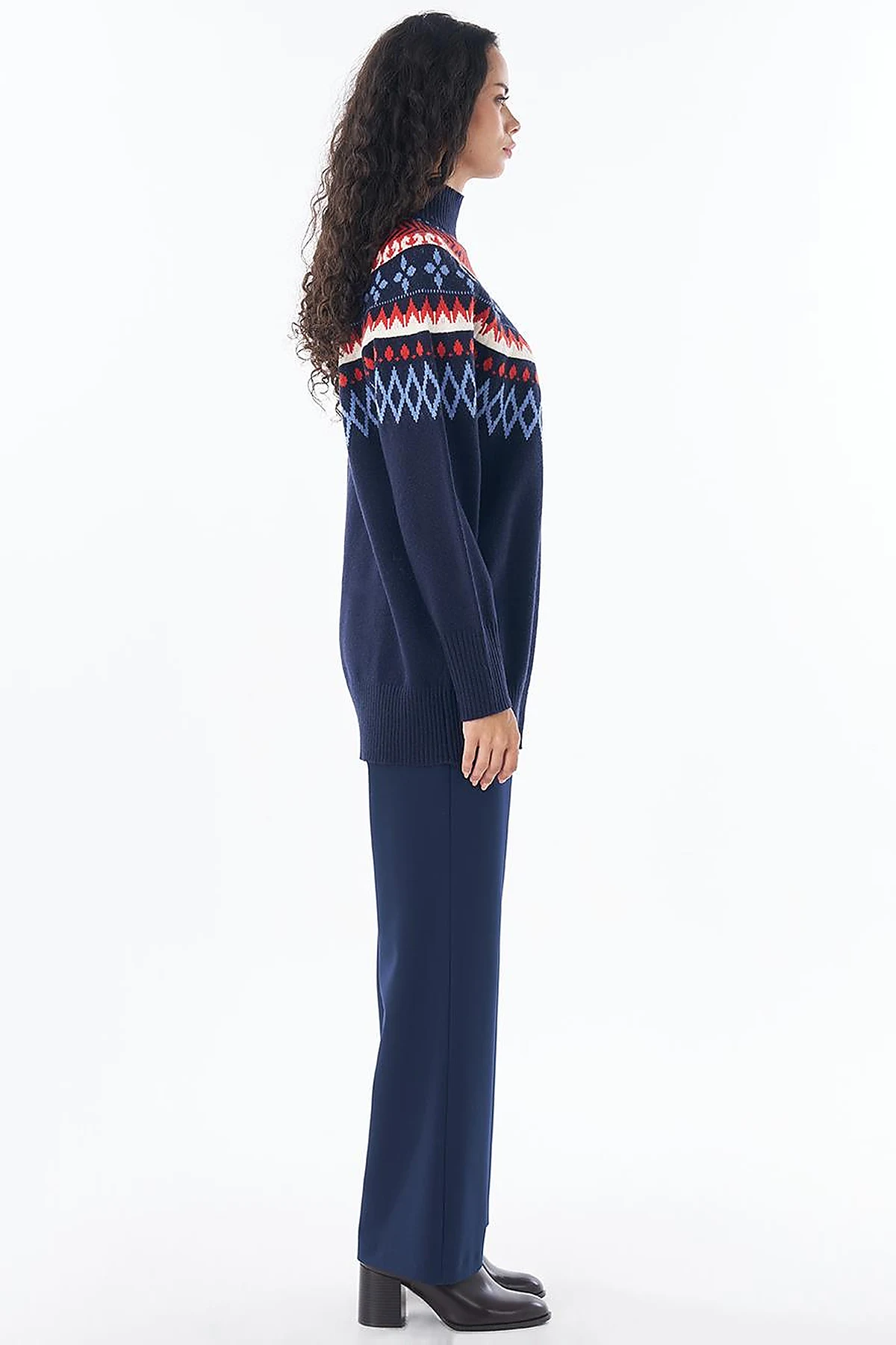 Mixed Pattern Knit Tunic Navy