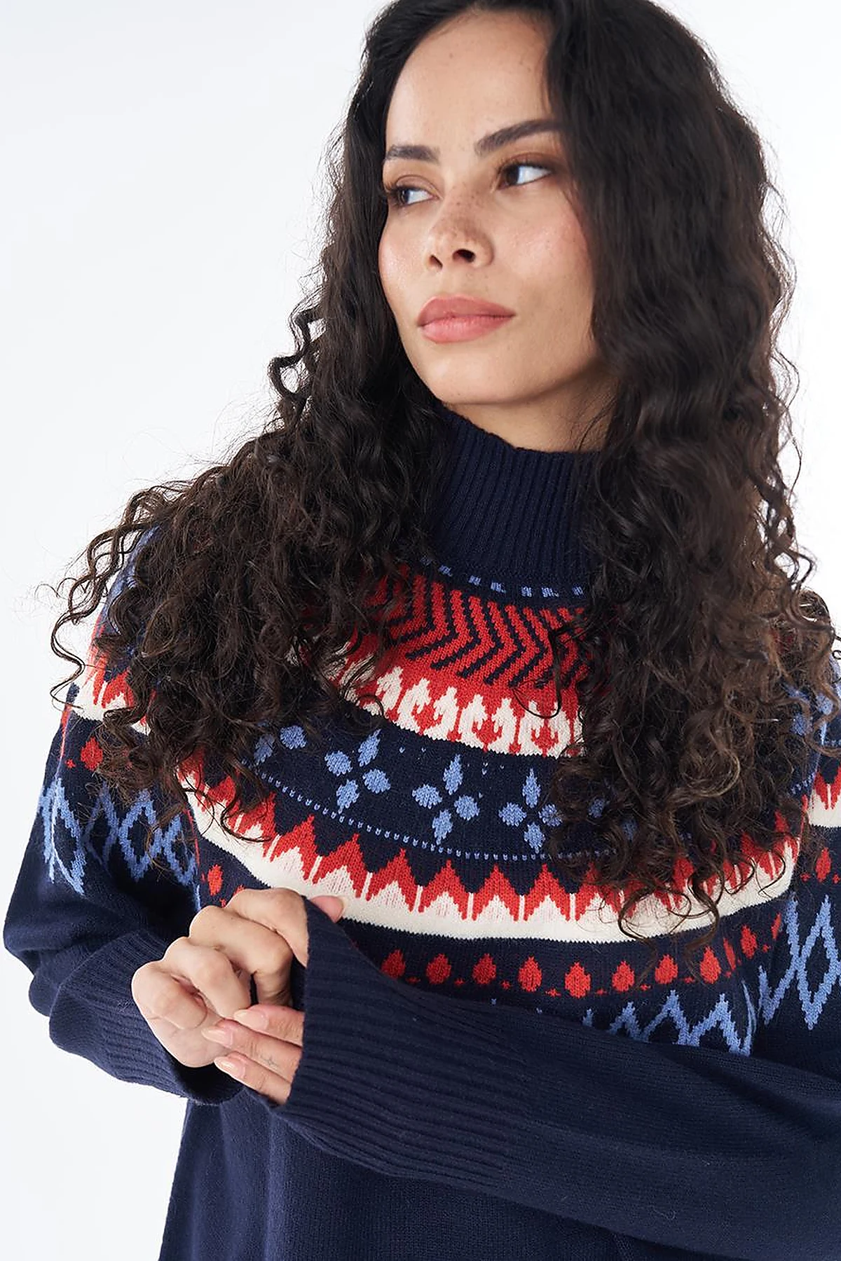 Mixed Pattern Knit Tunic Navy