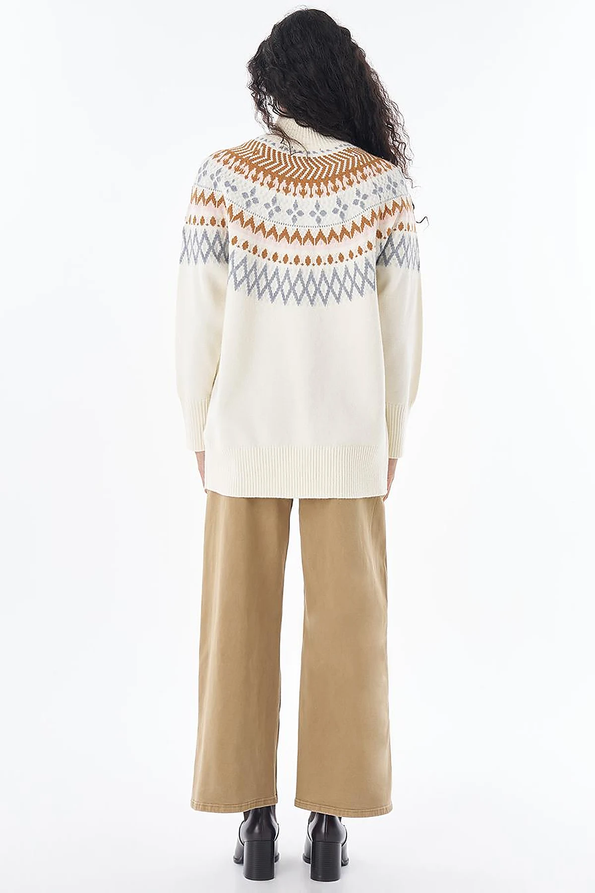 Mixed Pattern Knit Tunic Cream