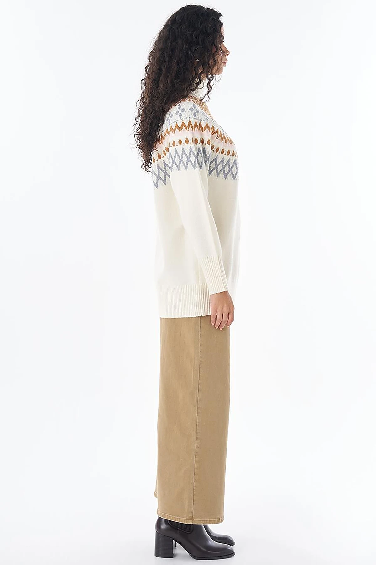 Mixed Pattern Knit Tunic Cream