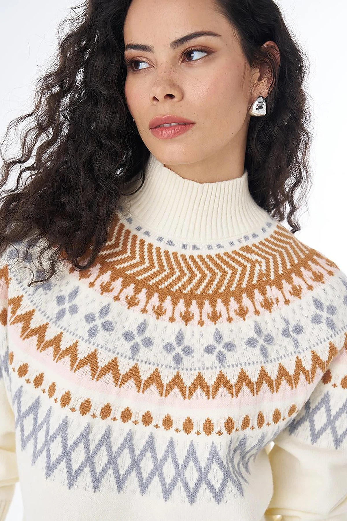 Mixed Pattern Knit Tunic Cream