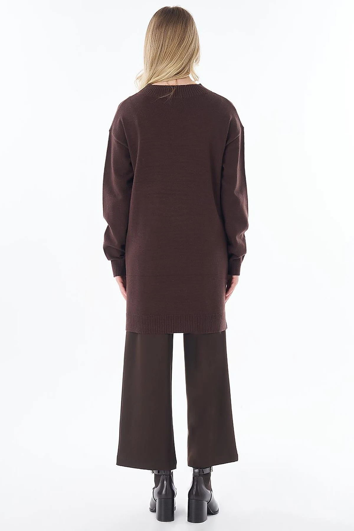 Patterned Cable Knit Tunic Brown