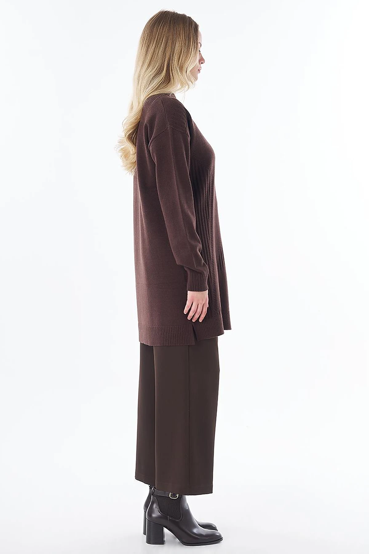 Patterned Cable Knit Tunic Brown