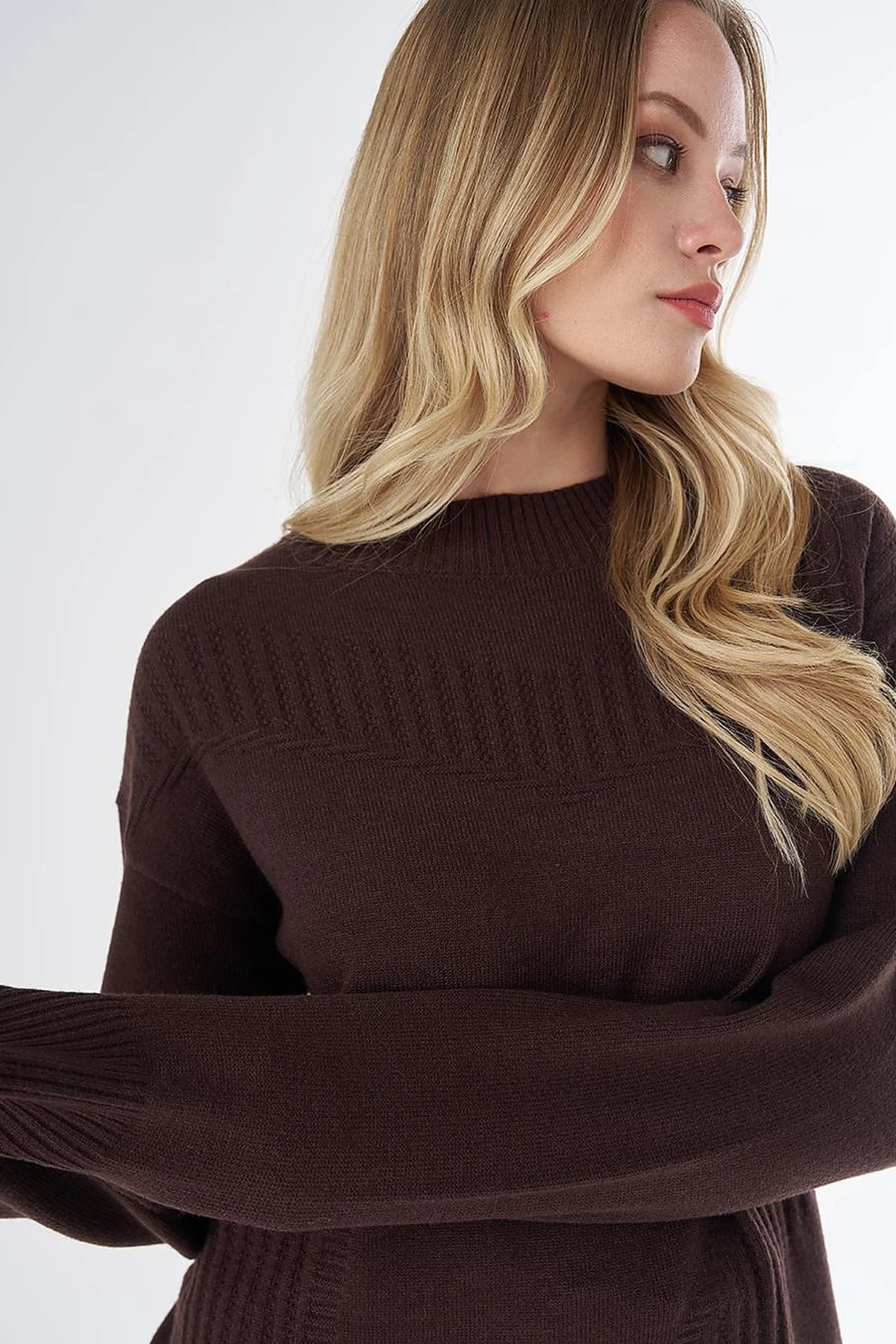 Patterned Cable Knit Tunic Brown
