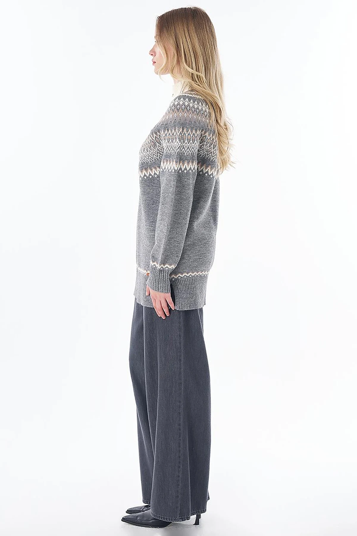 Zip-Neck Knit Tunic Gray