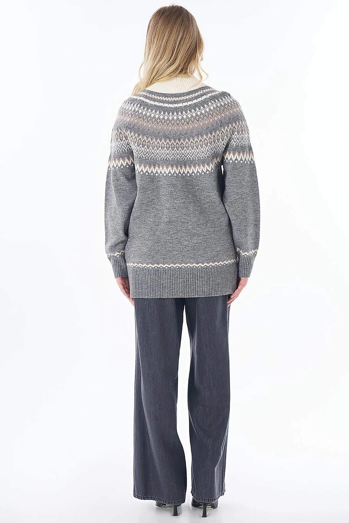Zip-Neck Knit Tunic Gray