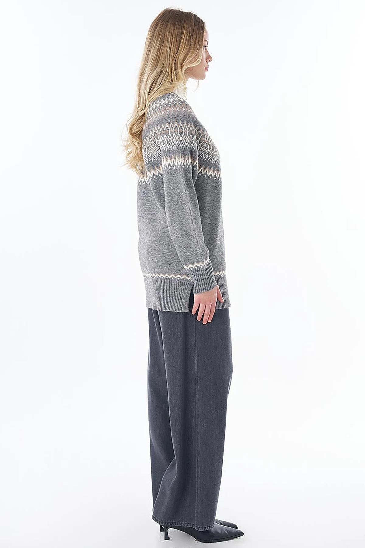 Zip-Neck Knit Tunic Gray