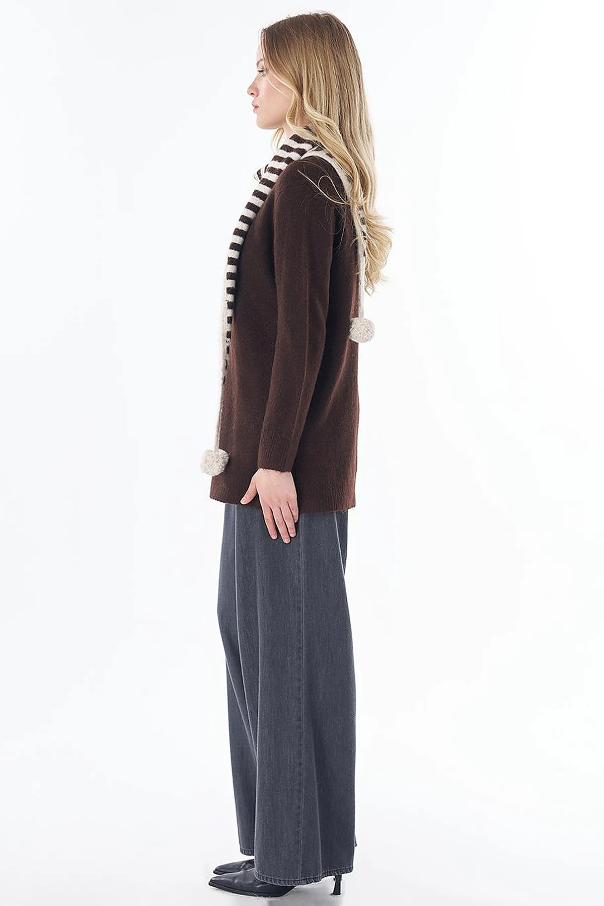 Scarf-Detail Knit Tunic Brown 